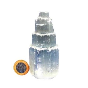 Imagem de Torre Selenita Branca 10Cm Entalhada Pedra Natural - CristaisdeCurvelo