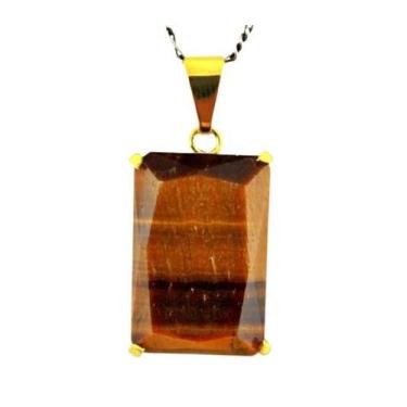 Imagem de Colar Olho de Tigre Facetado Manual Garra Dourado - Artesanato