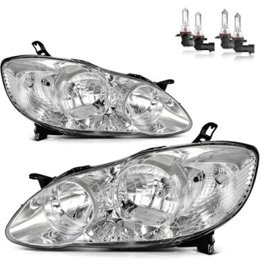 Imagem de KarSpareHub Conjunto de faróis para Toyota Corolla 2003-2008 substituição lente transparente cromada, refletor âmbar lado do motorista e do passageiro