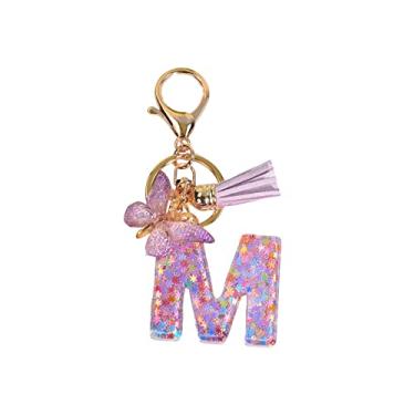 Imagem de JWQFBC Chaveiro com Alfabeto Inglês E Pingente de Borboleta - Presente Criativo para Chaves, Mochilas E Bolsas - Chaveiro Fofo E Moderno, m