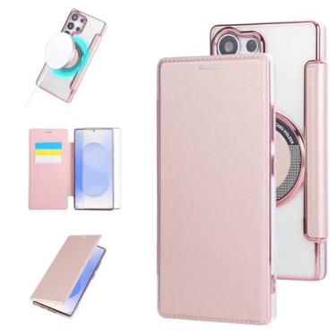 Imagem de Asuwish Capa de celular para Samsung Galaxy S23 Ultra 5G carteira com protetor de tela magnético e bloqueio de RFID MagSafe S23Ultra 23S S 23 23Ultra 17.3 cm feminino masculino ouro rosa