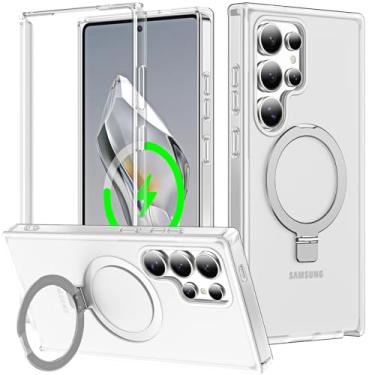 Imagem de Turquiase Capa para Samsung Galaxy S25 Ultra com suporte magnético invisível [compatível com MagSafe] sem protetor de tela de camada dupla de corpo inteiro militar à prova de choque translúcido capa