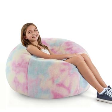 Imagem de Cadeira de pufe macia e moderna com capa de pele sintética de coelho, cadeiras de saco de feijão de espuma de memória para crianças adolescentes, pufe de tecido de pele sintética peludo, felpudo