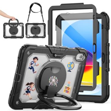 Imagem de SCSVPN Capa para iPad A16 11ª geração 11 polegadas 2025/iPad 10ª geração 10,9 polegadas 2022, capa transparente resistente à prova de choque infantil com suporte para lápis, suporte giratório/alça