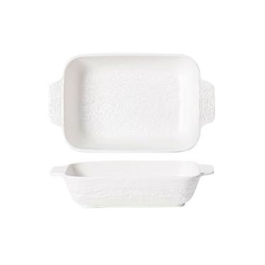 Imagem de Caçarola Prato criativo padrão de pedra placa de orelha dupla microondas cerâmica forno elétrico doméstico assadeira tigela cozinha (branco, 35 cm)