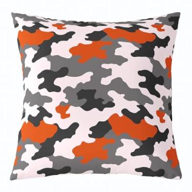 Imagem de jejeloiu Fronha decorativa camuflada para sofá 61 x 61 cm, 1 peça, capa de almofada camuflada, laranja, cinza, militar, capa de almofada, capa de almofada