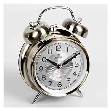 Imagem de Despertador para quarto pequeno e alto despertador para pessoas que dormem pesadas, despertador com sino duplo operado por bateria, despertador analógico com luz para quarto, relógio de mesa (ouro)