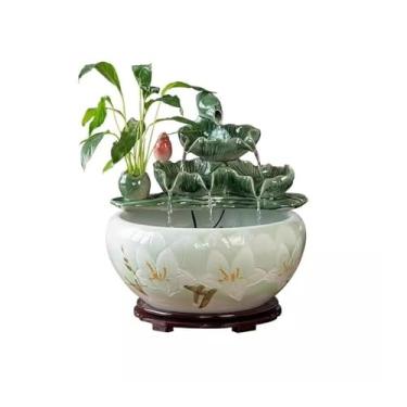 Imagem de Mesa de cerâmica de estilo chinês para interior para aquário de peixes, fonte de água, decoração de escritório, decoração de casa (grande)