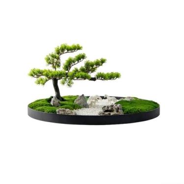 Imagem de Bonsai artificial luz de luxo floral hotel mesa simulação árvore ornamentos de mesa redonda centro gira ornamentos decorativos de vegetação chinesa árvore bonsai artificial