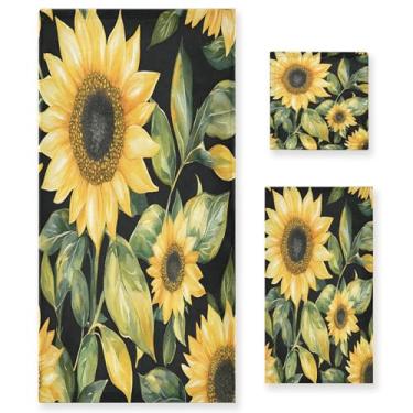 Imagem de xigua Conjunto de toalhas de banheiro girassóis macio absorvente 3 peças toalha de banho toalha de mão toalhas decorativas para banheiro, academia, hotel, praia, piscina