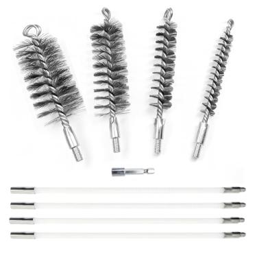 Imagem de Funyfa Kit de limpeza de tubos de 127 cm, conjunto de escovas de cerdas de aço inoxidável, escova de tubo com 4 hastes flexíveis, escova de arame com haste hexagonal para broca, 4 escovas de tubo para