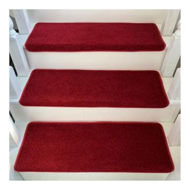 Imagem de Escadas antiderrapantes para degraus de madeira, 10 peças vermelhas 35,4 x 9,4 x 1,2 cm, tapetes Bullnose arredondados, ideais para crianças, idosos e animais de estimação, 65-100 cm de comprimento
