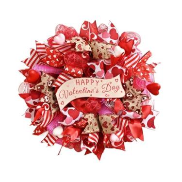 Imagem de MotiveTech Guirlanda de malha para o Dia dos Namorados, ideal para porta de entrada, com fitas decorativas. Perfeita para a primavera, aniversários, casamentos e