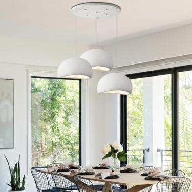 Imagem de Lustre moderno de teto, luminária pendente branca estilo Wabi-sabi para sala de estar, com ajuste de altura E27, iluminação clássica para teto, ideal para sala de jantar, ilha de cozinha, qu