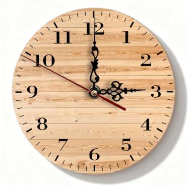 Imagem de Relógio de parede de madeira moderno, silencioso, sem tique-taque, operado por bateria – Design clássico de madeira clara para sala de estar, cozinha, 19 cm