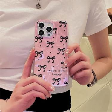 Imagem de Capa para celular com estampa de laço, borboleta e bolinhas, compatível com iPhone 17, 16, 15, 14, 13, 12, 11 Pro Max. Capa protetora ondulada com corrente, modelo 01, para iPhone 13 Pro Max.