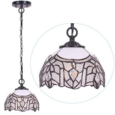 Imagem de SYETL Luminária pendente pequena Tiffany de 20 cm estilo Tiffany com pingente de vitral luminária pendurada pequena vintage para casa, sala de estar, restaurante, corredor (estilo crtystal curvado