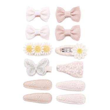 Imagem de 12 peças de acessórios de cabelo infantil – Presilhas de cabelo feitas à mão com flores bordadas, laços, borboletas e presilhas de pressão para meninas, conjunto de presente de aniversário, Halloween