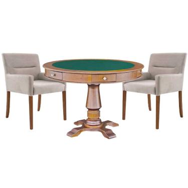 Imagem de Mesa de Jogos Carteado Victoria Tampo Reversível Amêndoa com Kit 2 Cadeiras Vicenza Nude - Gran Belo