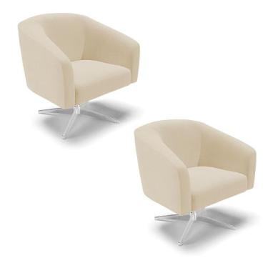 Imagem de Poltrona Decorativa Giratória Cromada Kit 2 Stella Linho Areia D03 - D