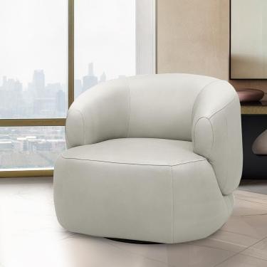 Imagem de Poltrona Decorativa Verona Sala De Estar Base Giratória Em Aço Couro Off White G88 - Gran Belo