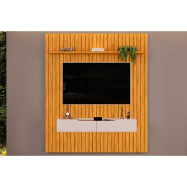 Imagem de Rack Bancada c/Painel p/TV até 65 Polegadas Pratic Ripado Prateleira 183x240cm Cedro - DJ Móveis