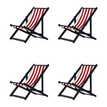 Imagem de Kit 4 Espreguiçadeiras Dobrável Black Sb-l Verm-branco