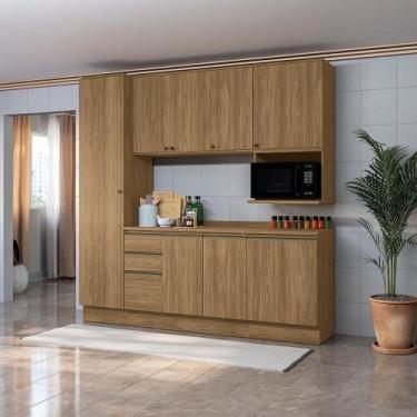 Imagem de Armário De Cozinha Compacta Nicho Micro-ondas 100% Mdf 230cm Nogueira 