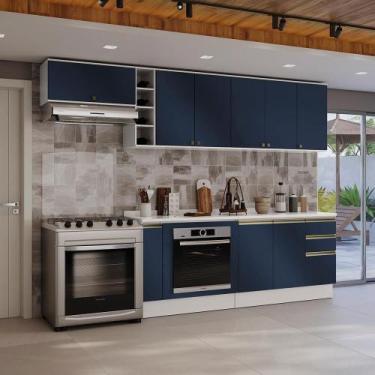 Imagem de Armário De Cozinha Completa 3 Gavetas 100% Mdf 300cm Branco/azul Profu