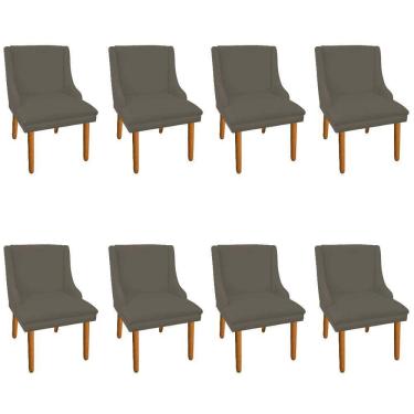 Imagem de Kit 8 Cadeiras de Jantar Suede Marrom Rato Pés Palito