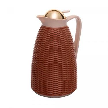 Imagem de Garrafa Térmica Marrom com Tampa Dourada New Rattan 1L Wolff