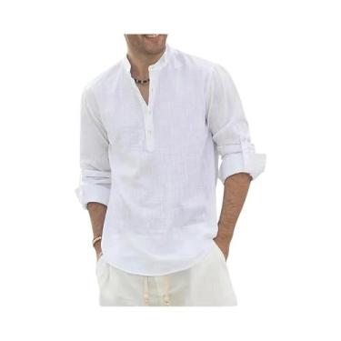 Imagem de Camisa Polo Masculina De Manga Longa Em Algodão E Linho Para O Verão E