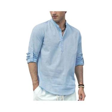 Imagem de Camisa Polo Masculina De Manga Longa Em Algodão E Linho Para O Verão E