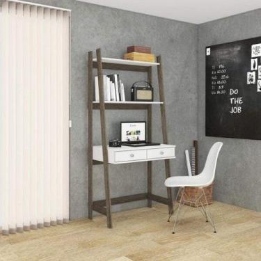 Imagem de Estante Escrivaninha Rt3120 2 Gavetas 83,5cm Branca E Rústico - Movelb