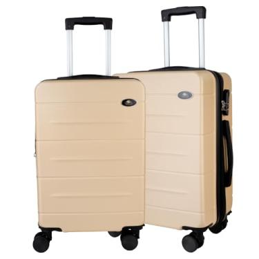 Imagem de Malas de Viagem Kit para Bordo Expansível Fibra rígida com Rodas duplas de engate removíveis que giram 360º e cadeado embutido (Dourado)