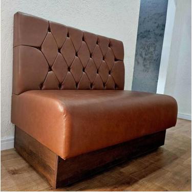 Imagem de Poltrona Sofá Booth Luxo 1,20cm Base Amadeirada, Restaurante, Comércio