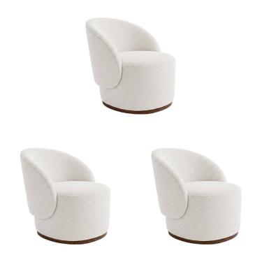 Imagem de Kit 3 Poltronas Orgânicas Decorativas Premium para Recepção Clínica em Bouclê Italiano Off White
