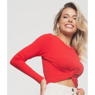 Imagem de Cropped Salvatore Fashion Nó Manga Longa Canelada Feminino-Feminino