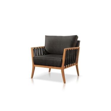 Imagem de Poltrona Safira Linho Preto Decorativa Sala Estar Confortável - Poltjá