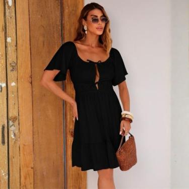 Imagem de Vestido Franzido Manga Ampla Com Amarração Feminino Revanche Basileia,