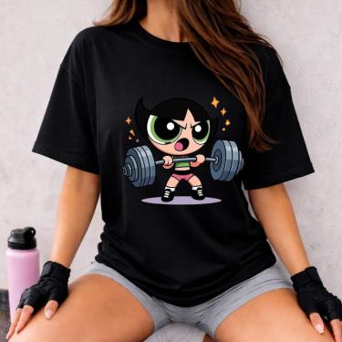Imagem de Camiseta Treino Feminina Docinho Oversized Roupas de Academia Look de Treino Super Poderosas Meme-Feminino