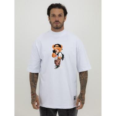 Imagem de Camiseta Camisa Oversized Gola Alta Estampa Teddy Urso Selfie Streetwear Algodão Premium Branco-Masculino