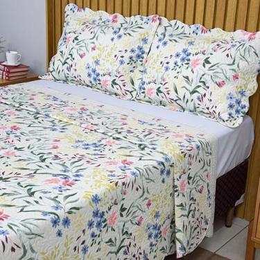 Imagem de Cobre Leito Queen Estampado Colcha Dupla Face Matelado c/ Porta Traves