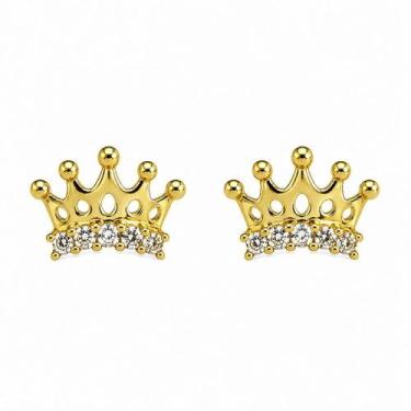 Imagem de Brinco em Ouro 18k Coroa com Zircônias - Joia Elegante e Exclusiva - J