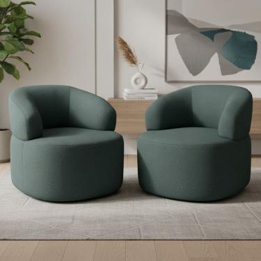 Imagem de Kit 02 Poltronas Giratória Orgânica Para Sala de Estar Living Helena L02 Linho Verde -...