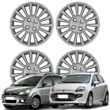 Imagem de Jogo Calota Aro 15" Fiat Idea Siena Punto Cubo Padrão Prata 216CP-PTA-