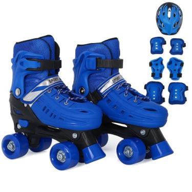 Imagem de Patins Roller 4 rodas Infantil Quad Rosa Azul Tamanho Ajustável + KIT 