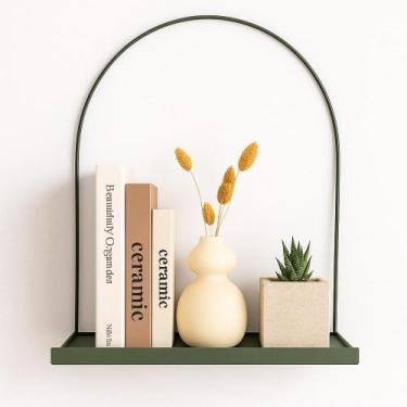 Imagem de Prateleira Nicho Arco Verde Militar Metal Decorativa Retro Luxo Organi