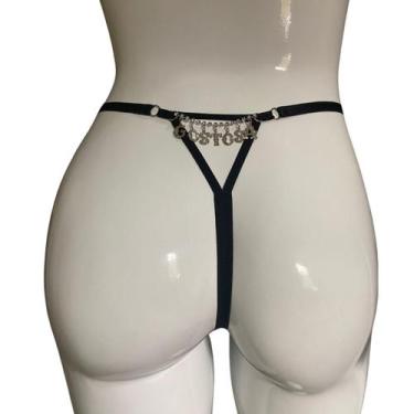 Imagem de Calcinha Fio em renda Sexy Strass Escrita Aberta Marido Apressado Luxo