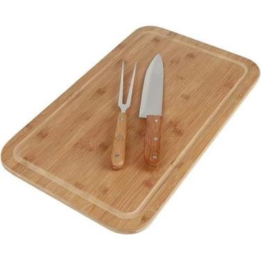 Imagem de Kit Conjunto Churrasco Bamboo Tábua Retangular 3 Peças Mor